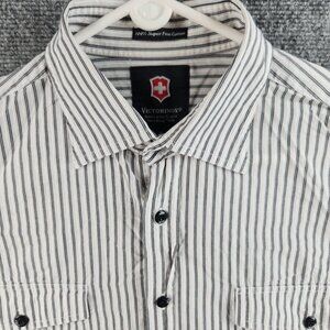 VICTORINOX XL Superfine Cotton Striped Button Up Shirt Long Sleeve Gray White